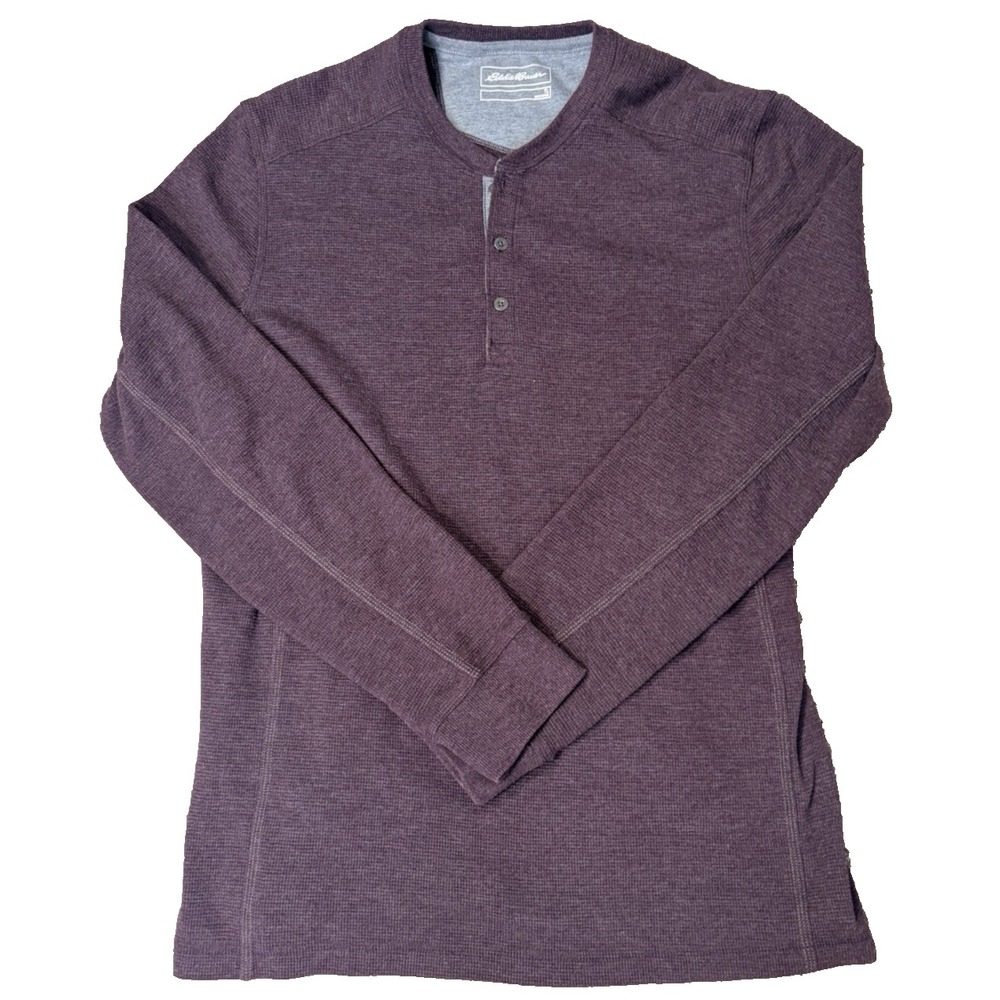 Eddie Bauer Shirt Mens LT Maroon Thermal Waffle Knit Long Sleeve Henley